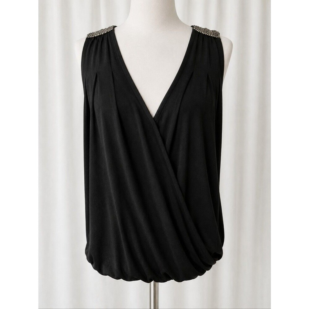 Guess by Marciano Sexy Black Beaded Dramatic Open Back Evening Surplice Blouse